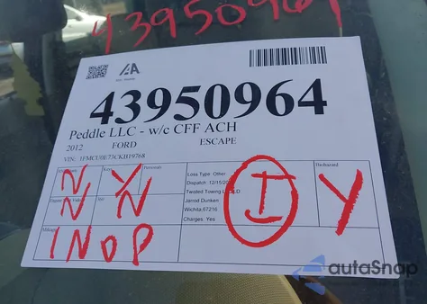 2012 Ford Escape Limited z USA, uszkodzony, nr VIN 1FMCU0E73CKB19768